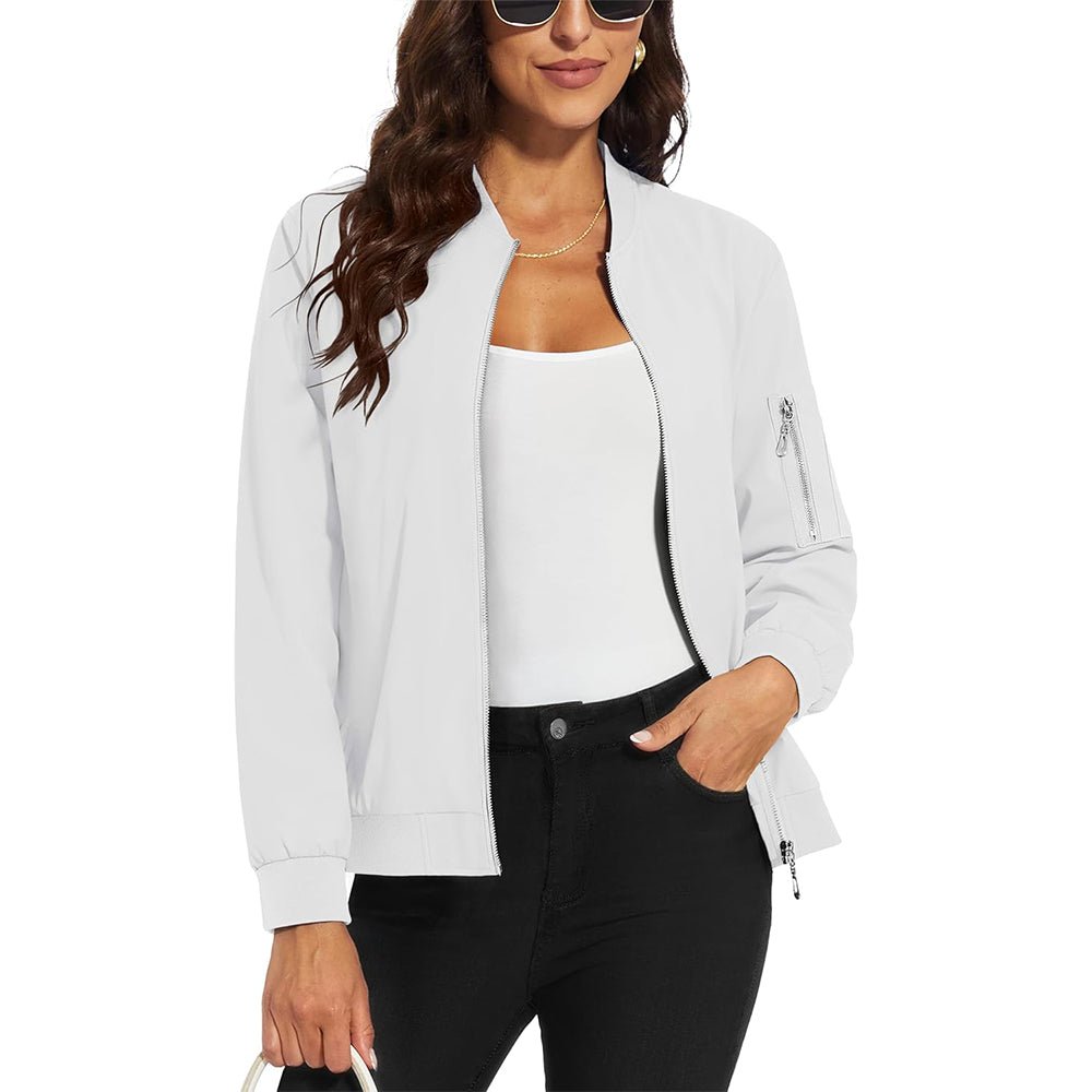 Women's Bomber Jacket with 3 Pockets Spring Windbreaker